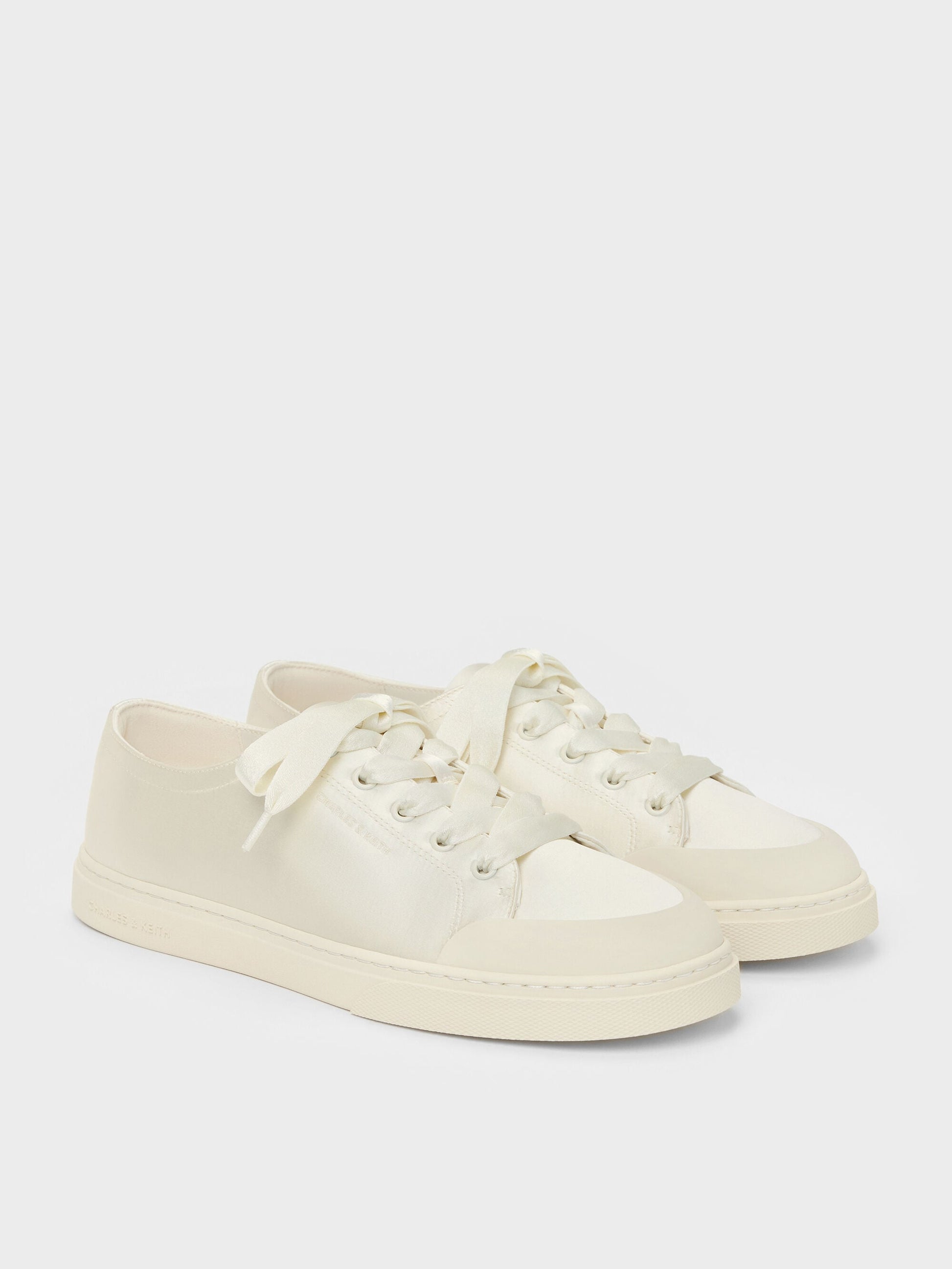 Satin Lace-Up Sneakers - White | CHARLES & KEITH