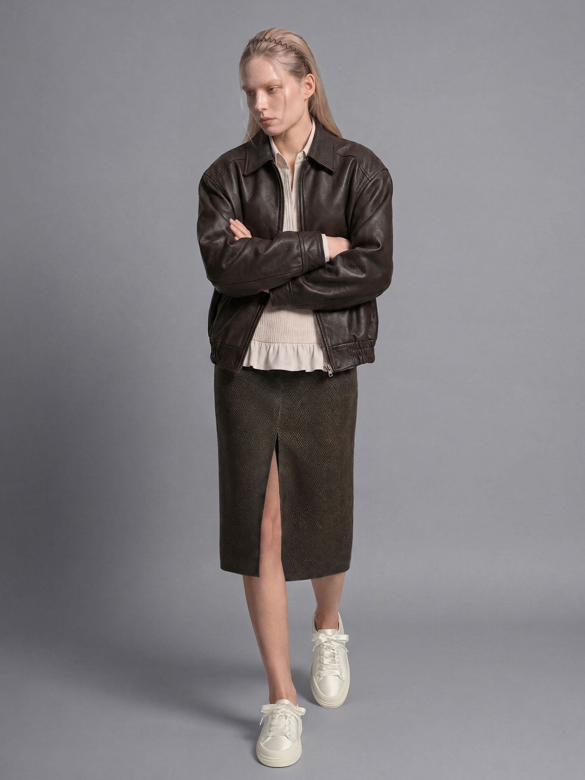 Satin Lace-Up Sneakers - White | CHARLES & KEITH