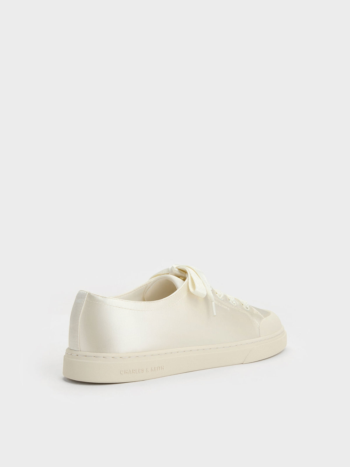 Satin Lace-Up Sneakers - White | CHARLES & KEITH
