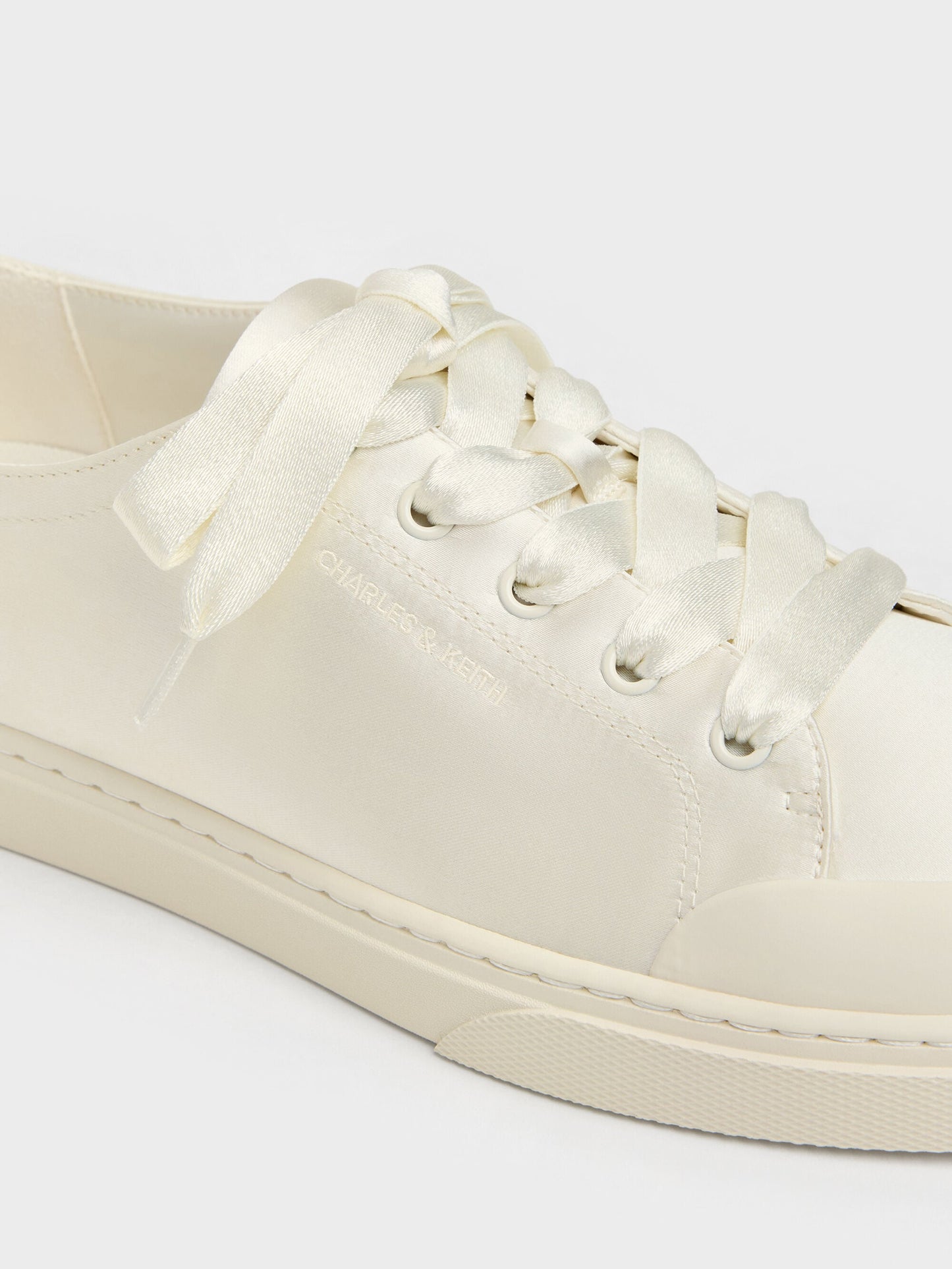 Satin Lace-Up Sneakers - White | CHARLES & KEITH