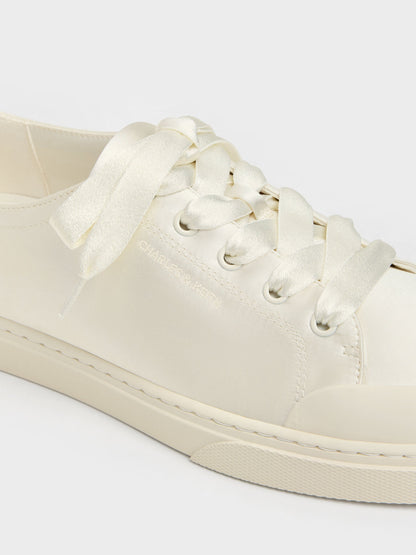 Satin Lace-Up Sneakers - White | CHARLES & KEITH