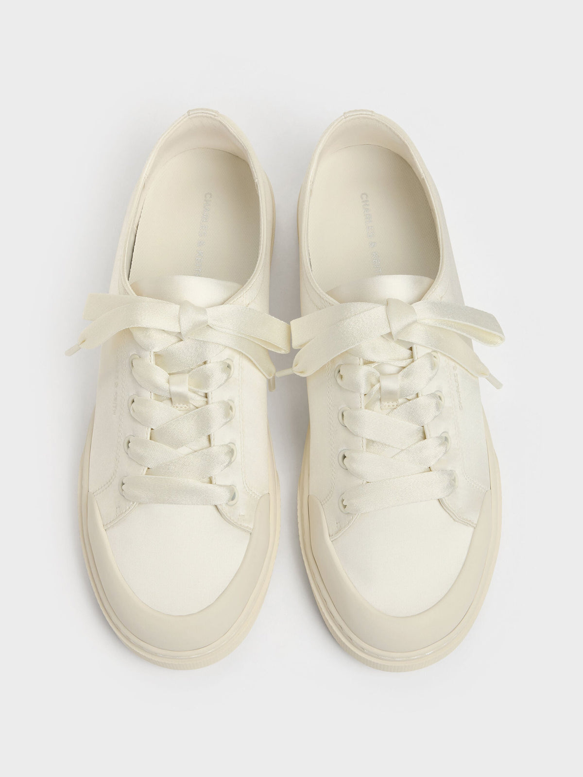 Satin Lace-Up Sneakers - White | CHARLES & KEITH