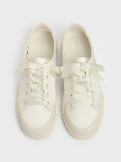 Satin Lace-Up Sneakers - White | CHARLES & KEITH