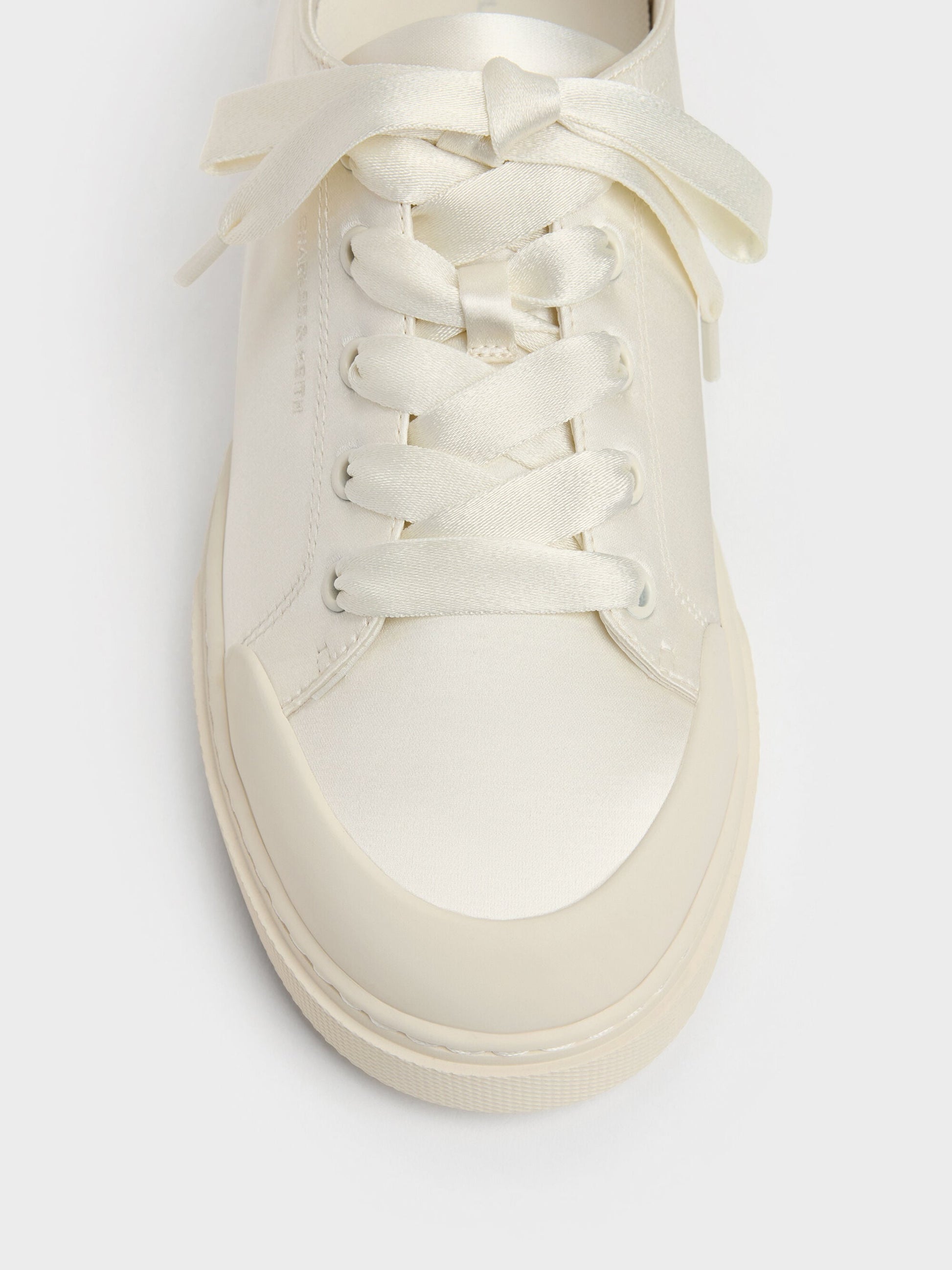 Satin Lace-Up Sneakers - White | CHARLES & KEITH