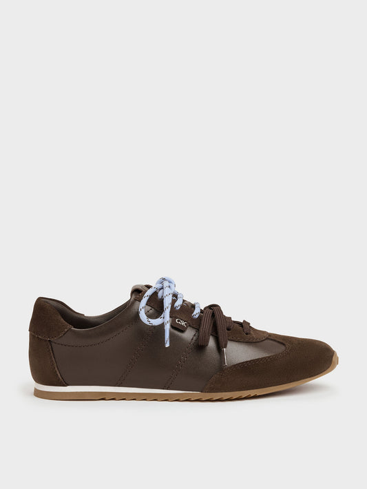 Jace Leather & Suede Sneakers - Dark Brown | CHARLES & KEITH