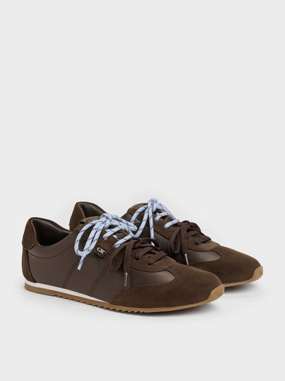 Jace Leather & Suede Sneakers - Dark Brown | CHARLES & KEITH