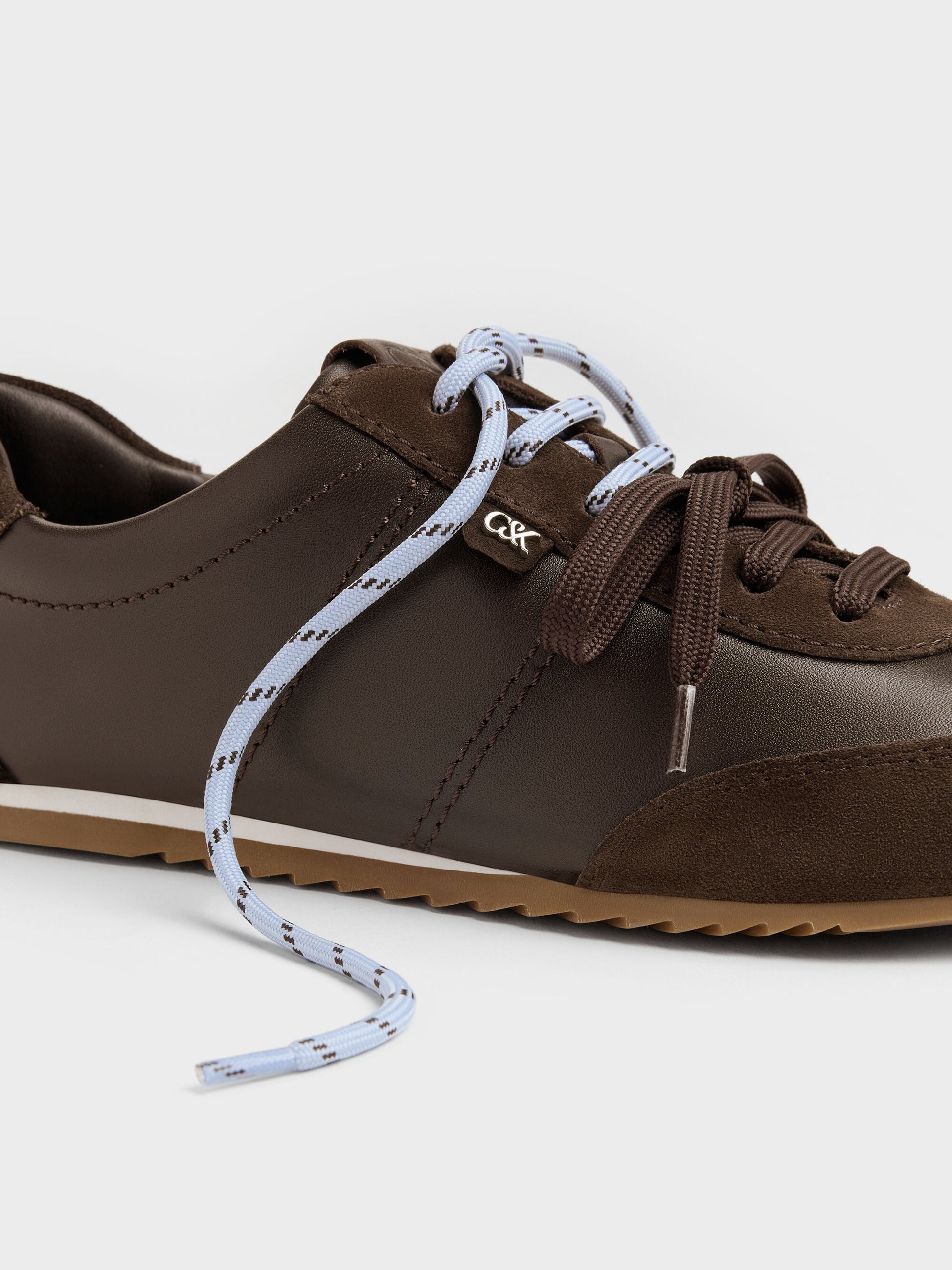 Jace Leather & Suede Sneakers - Dark Brown | CHARLES & KEITH