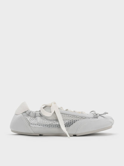 Cece Mesh Ruched Bow Ballet Sneakers - Light Grey | CHARLES & KEITH