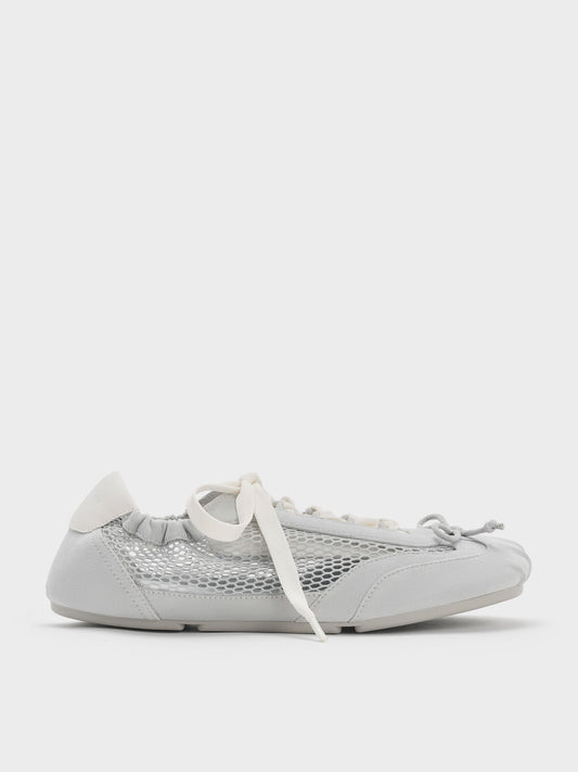 Cece Mesh Ruched Bow Ballet Sneakers - Light Grey | CHARLES & KEITH