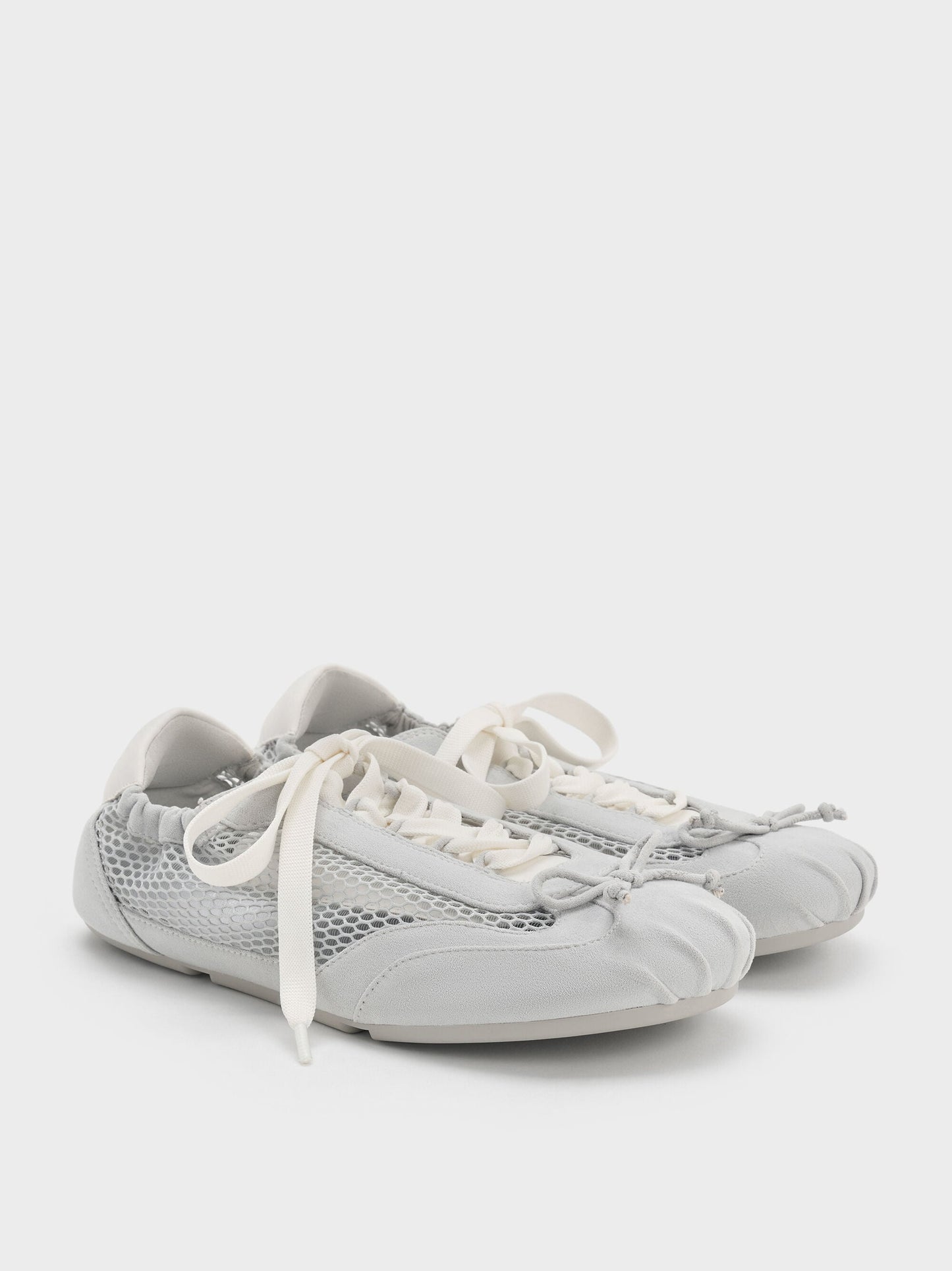 Cece Mesh Ruched Bow Ballet Sneakers - Light Grey | CHARLES & KEITH