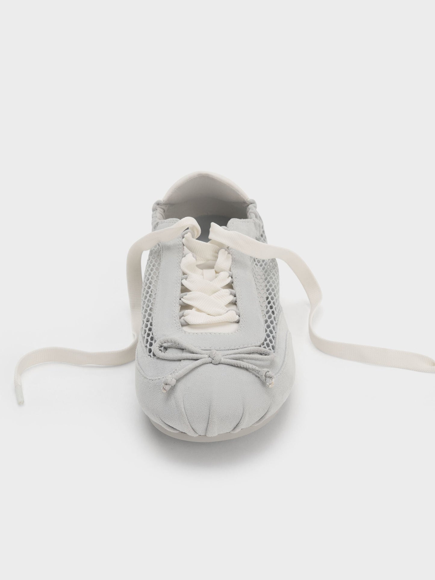 Cece Mesh Ruched Bow Ballet Sneakers - Light Grey | CHARLES & KEITH