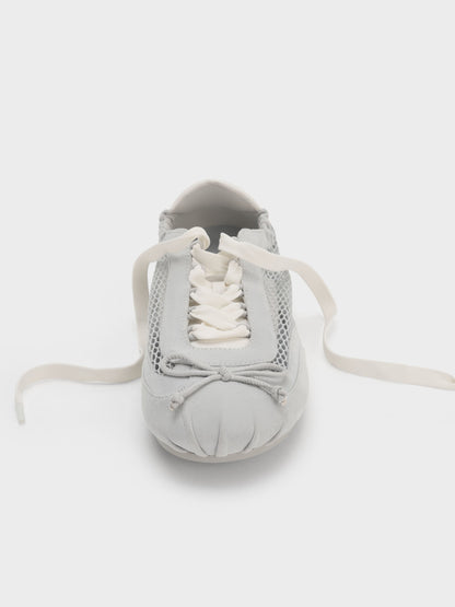 Cece Mesh Ruched Bow Ballet Sneakers - Light Grey | CHARLES & KEITH