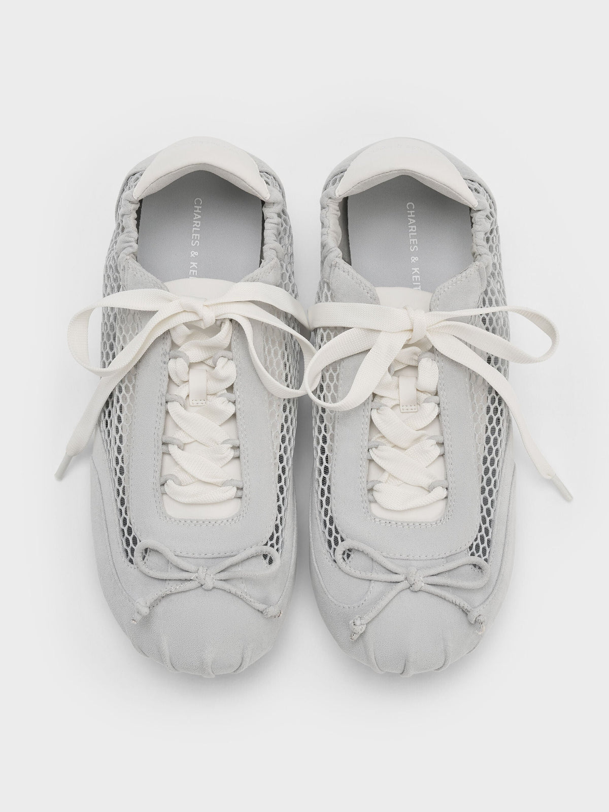 Cece Mesh Ruched Bow Ballet Sneakers - Light Grey | CHARLES & KEITH