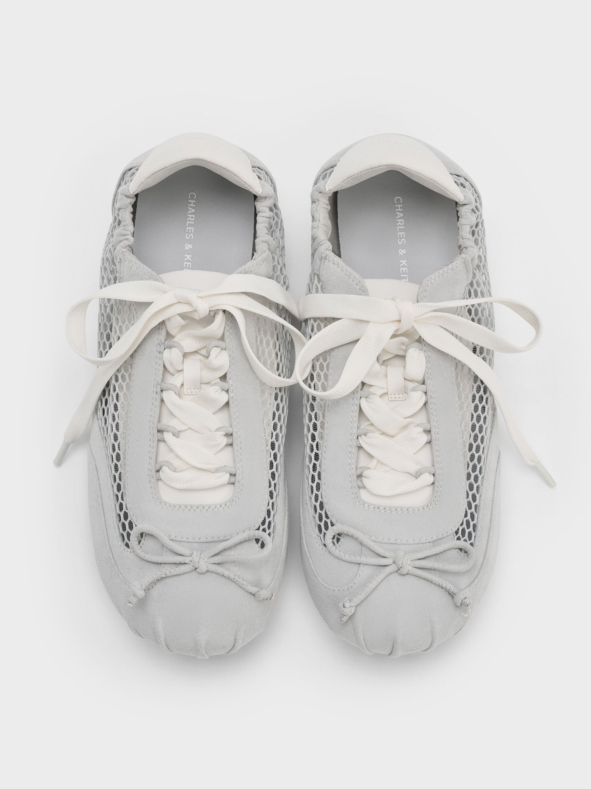 Cece Mesh Ruched Bow Ballet Sneakers - Light Grey | CHARLES & KEITH