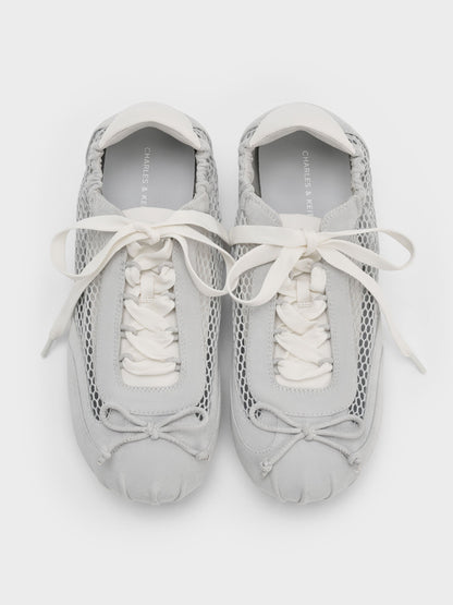 Cece Mesh Ruched Bow Ballet Sneakers - Light Grey | CHARLES & KEITH