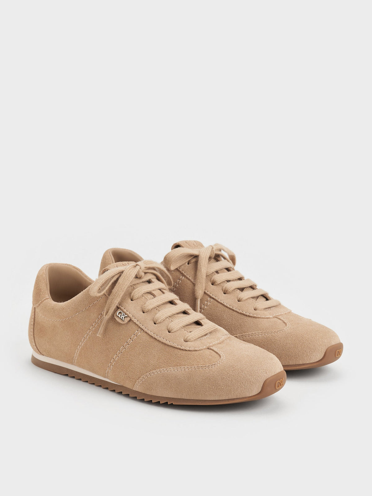 Jace Suede Sneakers - Beige | CHARLES & KEITH