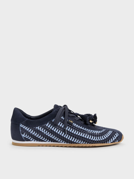 Jace Crochet & Suede Flower Sneakers - Blue | CHARLES & KEITH