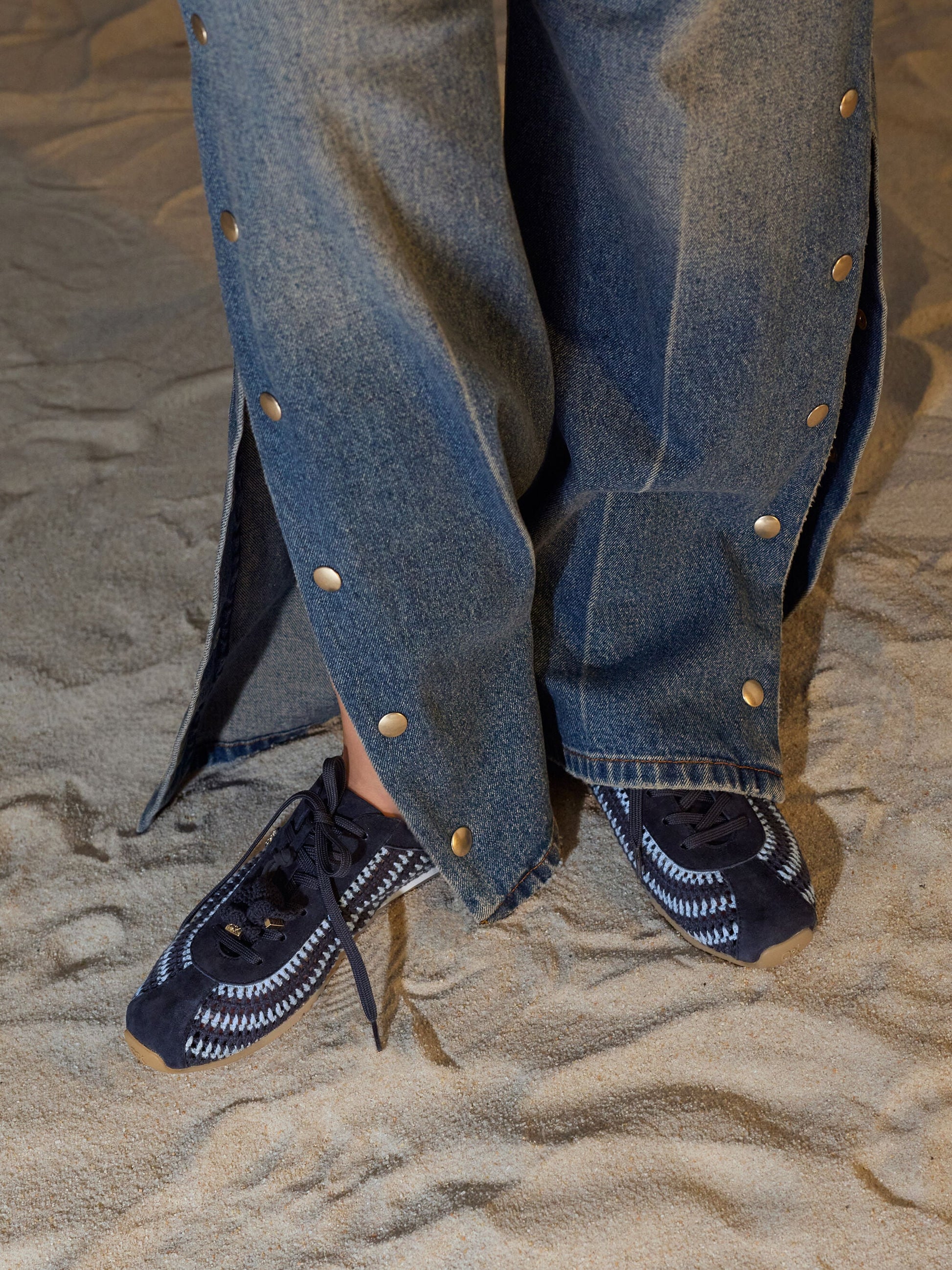 Jace Crochet & Suede Flower Sneakers - Blue | CHARLES & KEITH