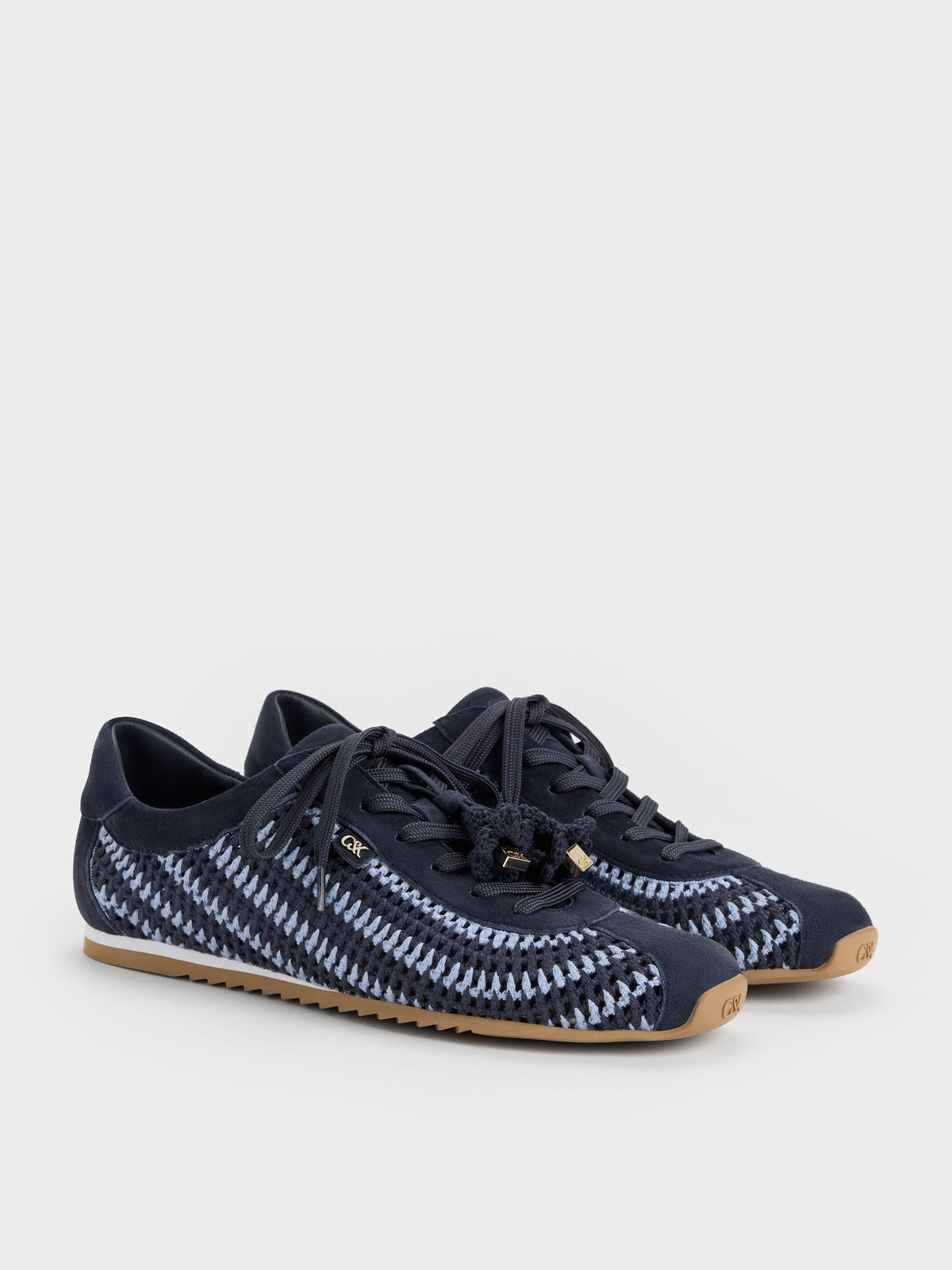Jace Crochet & Suede Flower Sneakers - Blue | CHARLES & KEITH