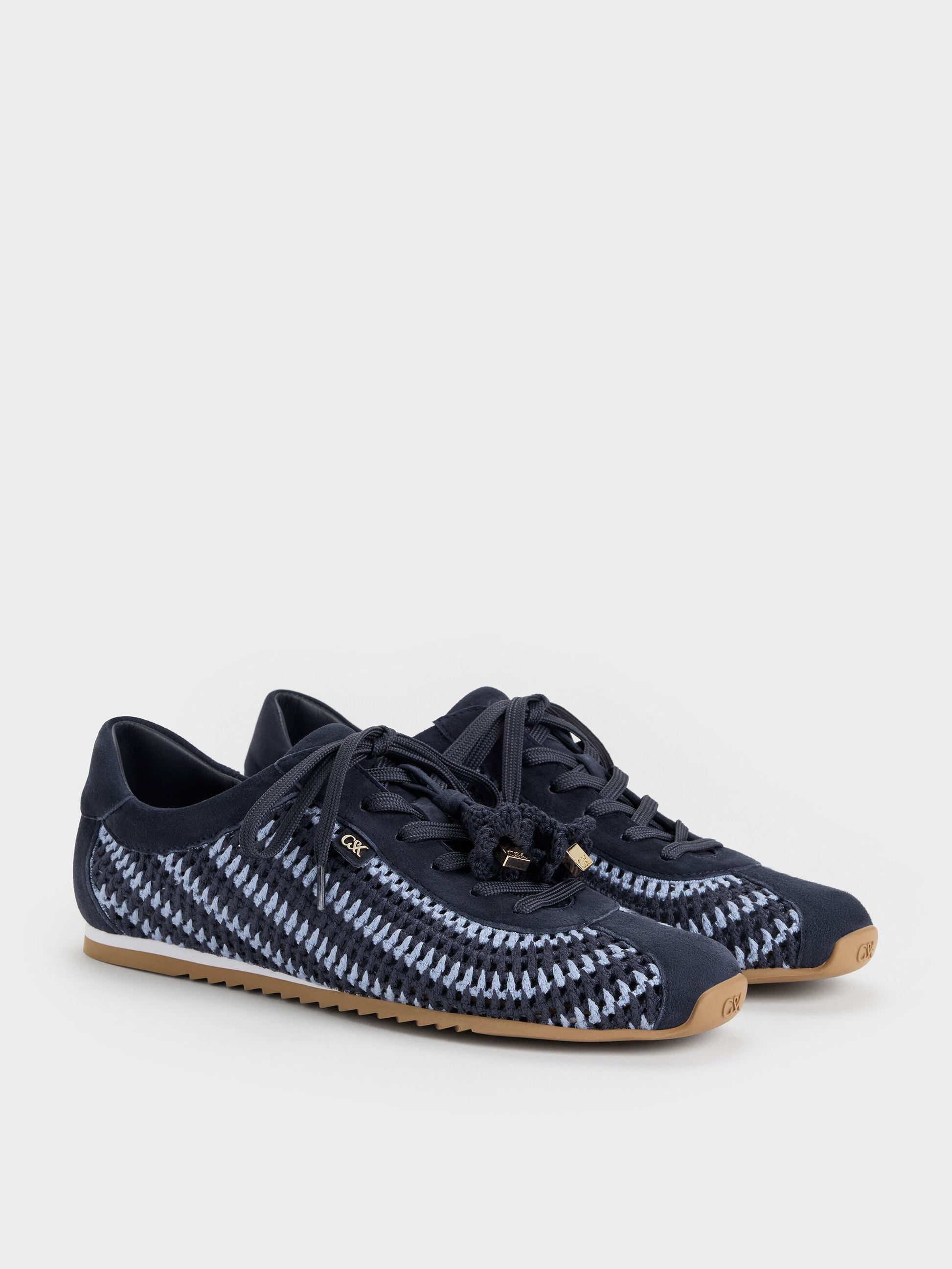 Jace Crochet & Suede Flower Sneakers - Blue | CHARLES & KEITH