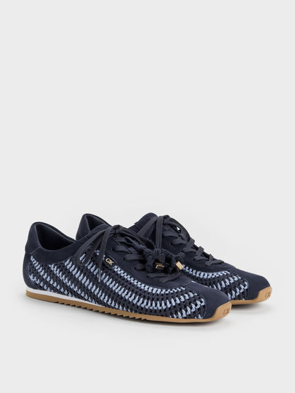 Jace Crochet & Suede Flower Sneakers - Blue | CHARLES & KEITH
