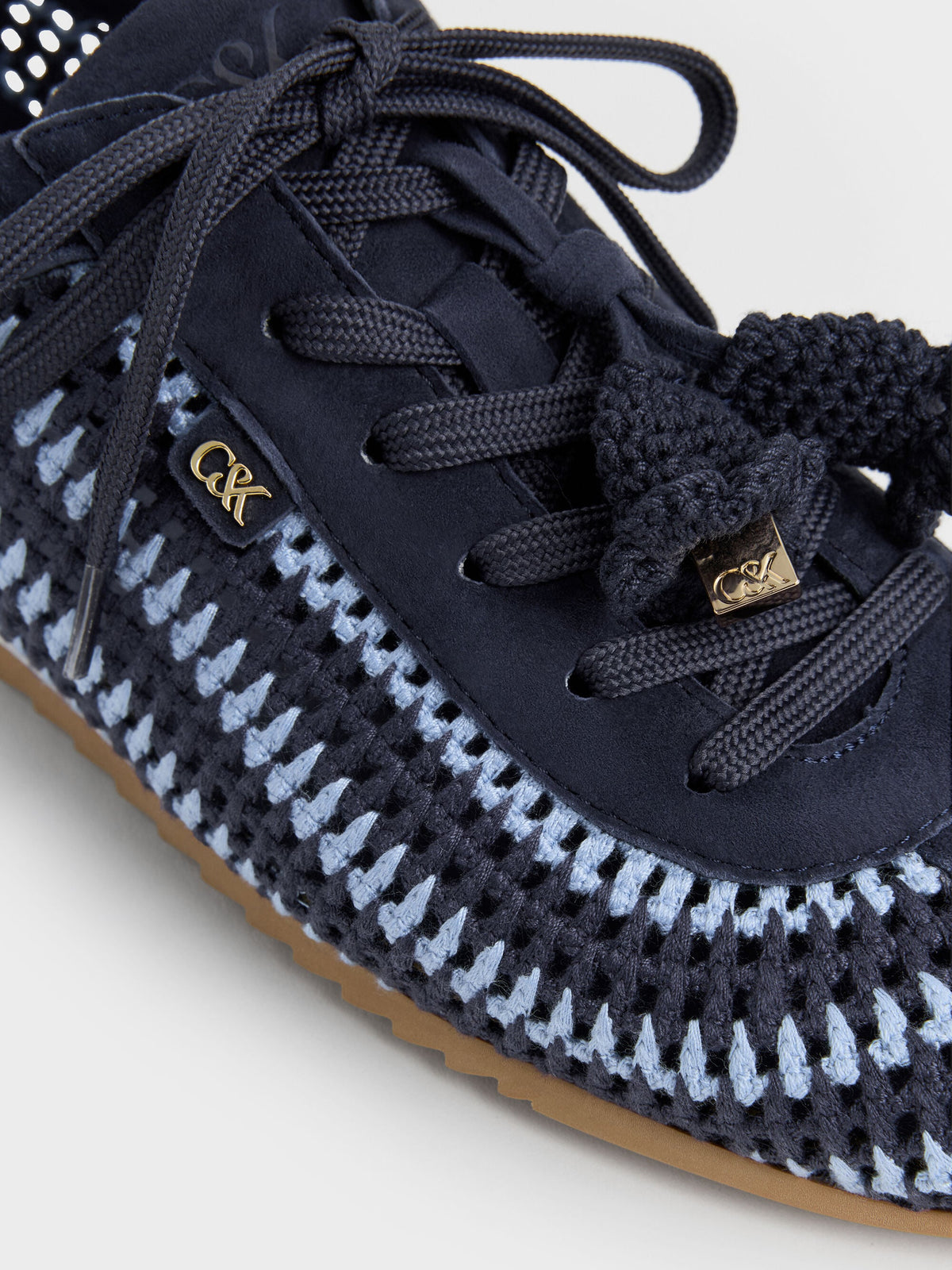 Jace Crochet & Suede Flower Sneakers - Blue | CHARLES & KEITH