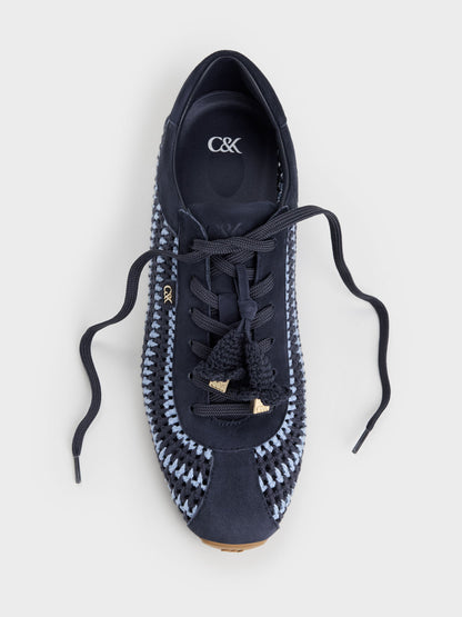 Jace Crochet & Suede Flower Sneakers - Blue | CHARLES & KEITH