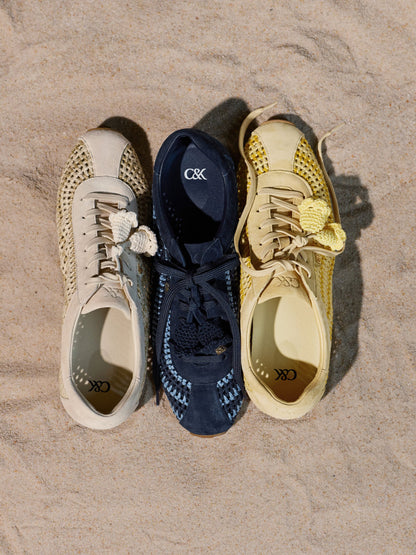 Jace Crochet & Suede Flower Sneakers - Blue | CHARLES & KEITH