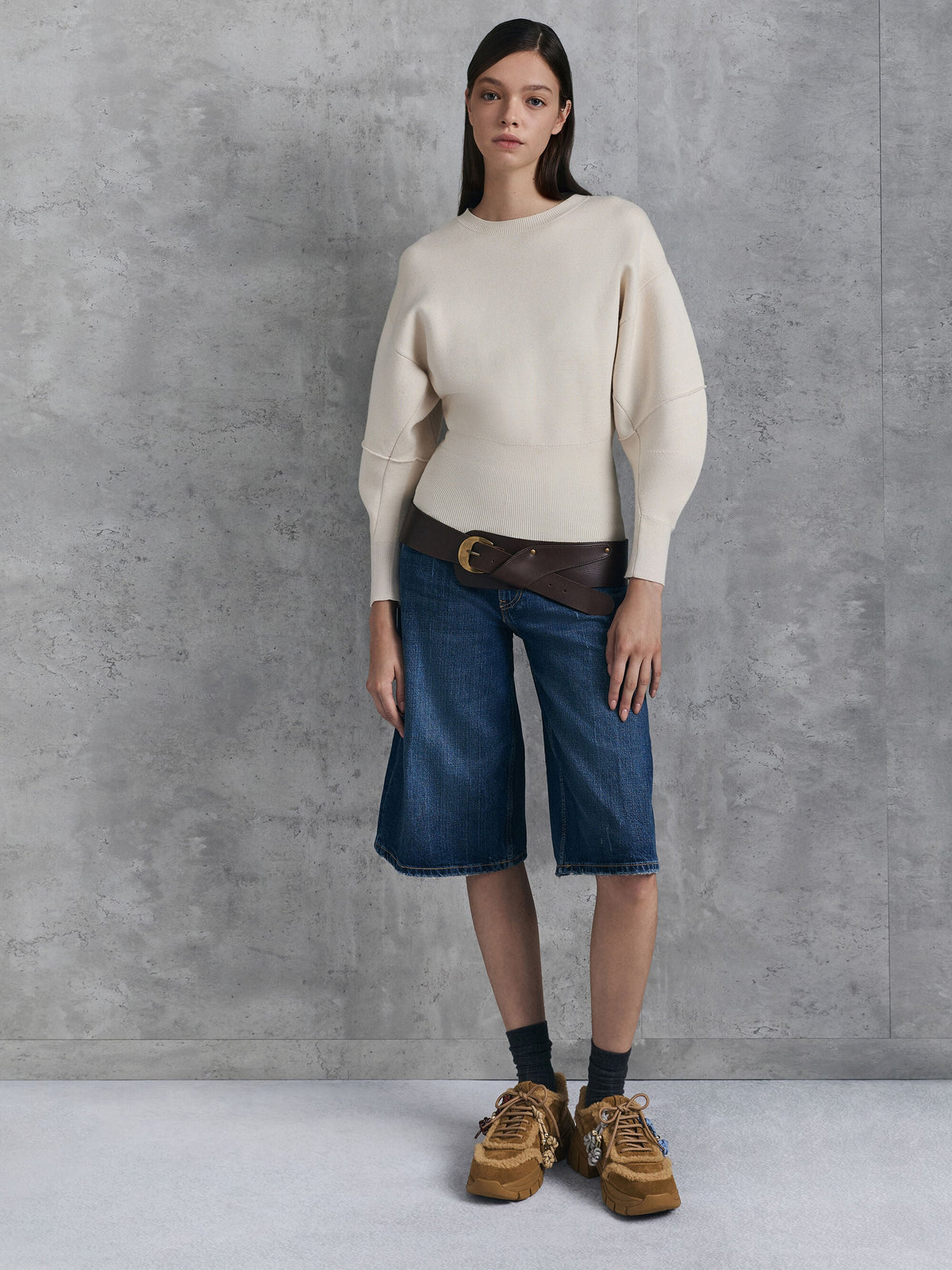 Yunna Suede & Faux Shearling Chunky Sneakers - Brown | CHARLES & KEITH