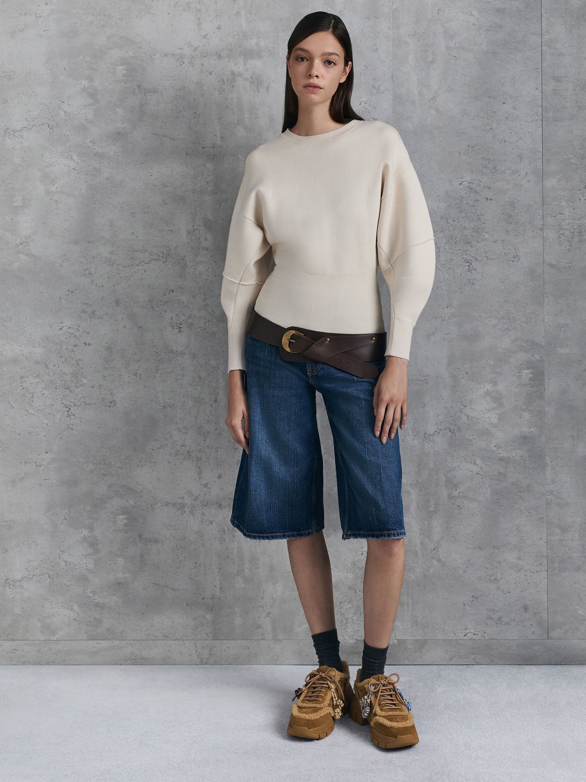 Yunna Suede & Faux Shearling Chunky Sneakers - Brown | CHARLES & KEITH