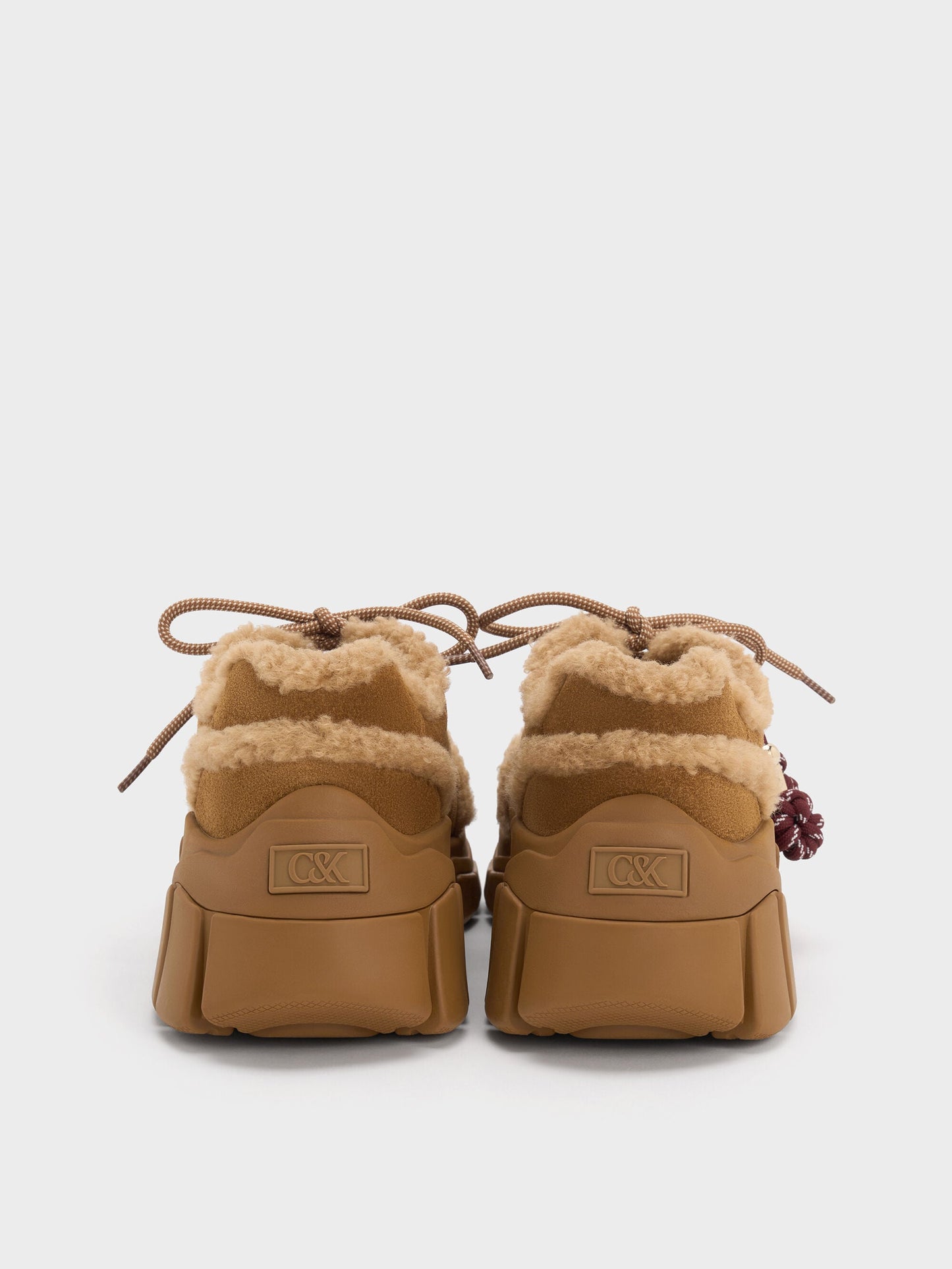 Yunna Suede & Faux Shearling Chunky Sneakers - Brown | CHARLES & KEITH