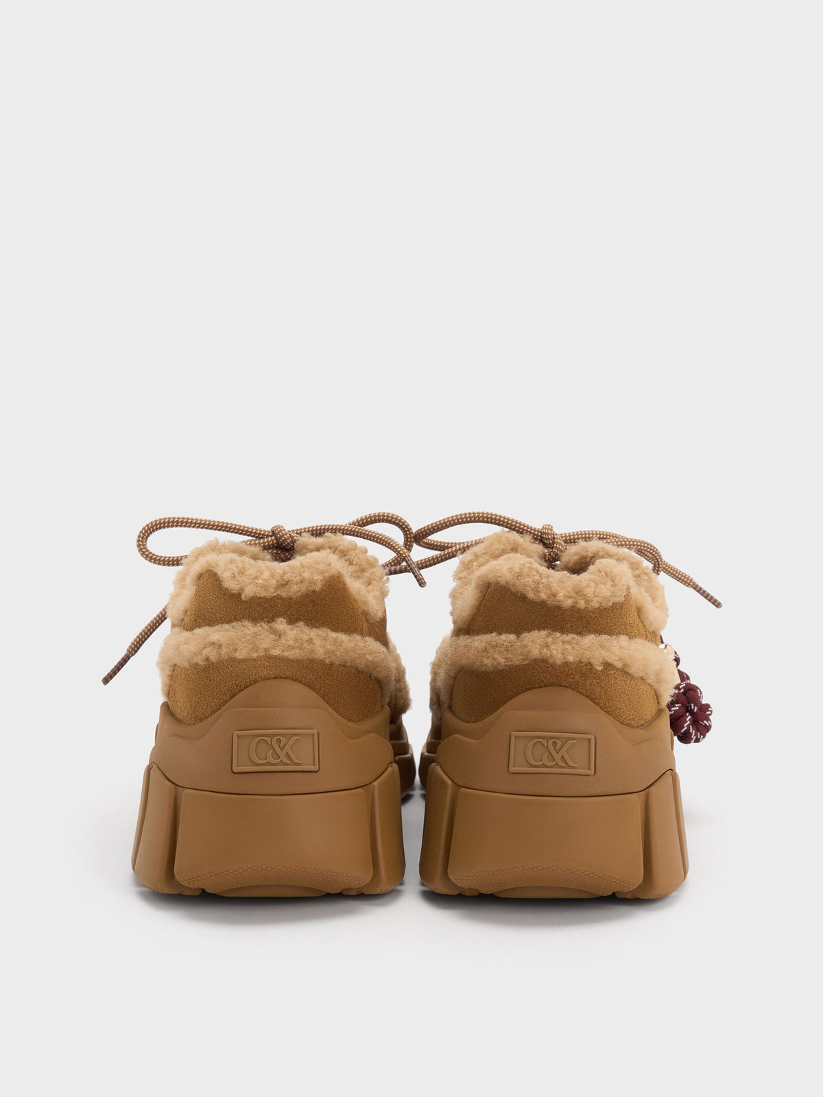 Yunna Suede & Faux Shearling Chunky Sneakers - Brown | CHARLES & KEITH