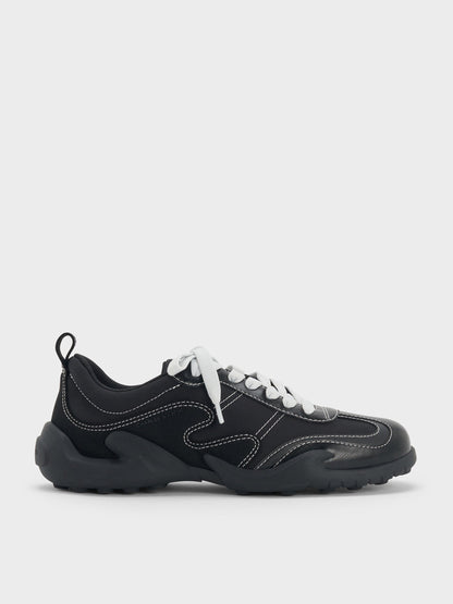 Minette Low-Top Sneakers - Black Textured | CHARLES & KEITH