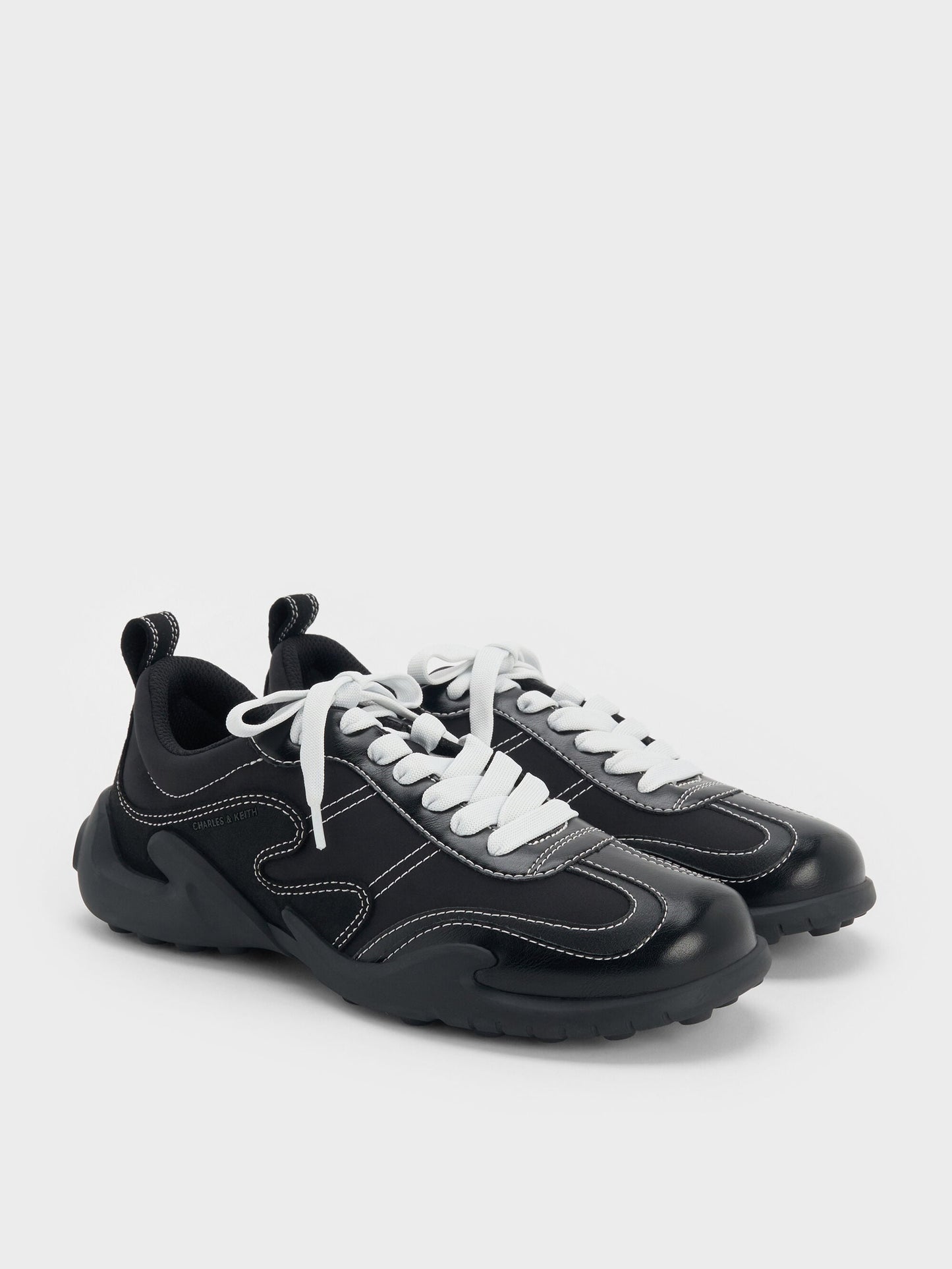 Minette Low-Top Sneakers - Black Textured | CHARLES & KEITH
