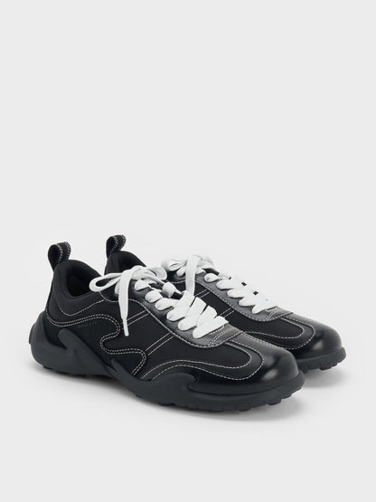 Minette Low-Top Sneakers - Black Textured | CHARLES & KEITH