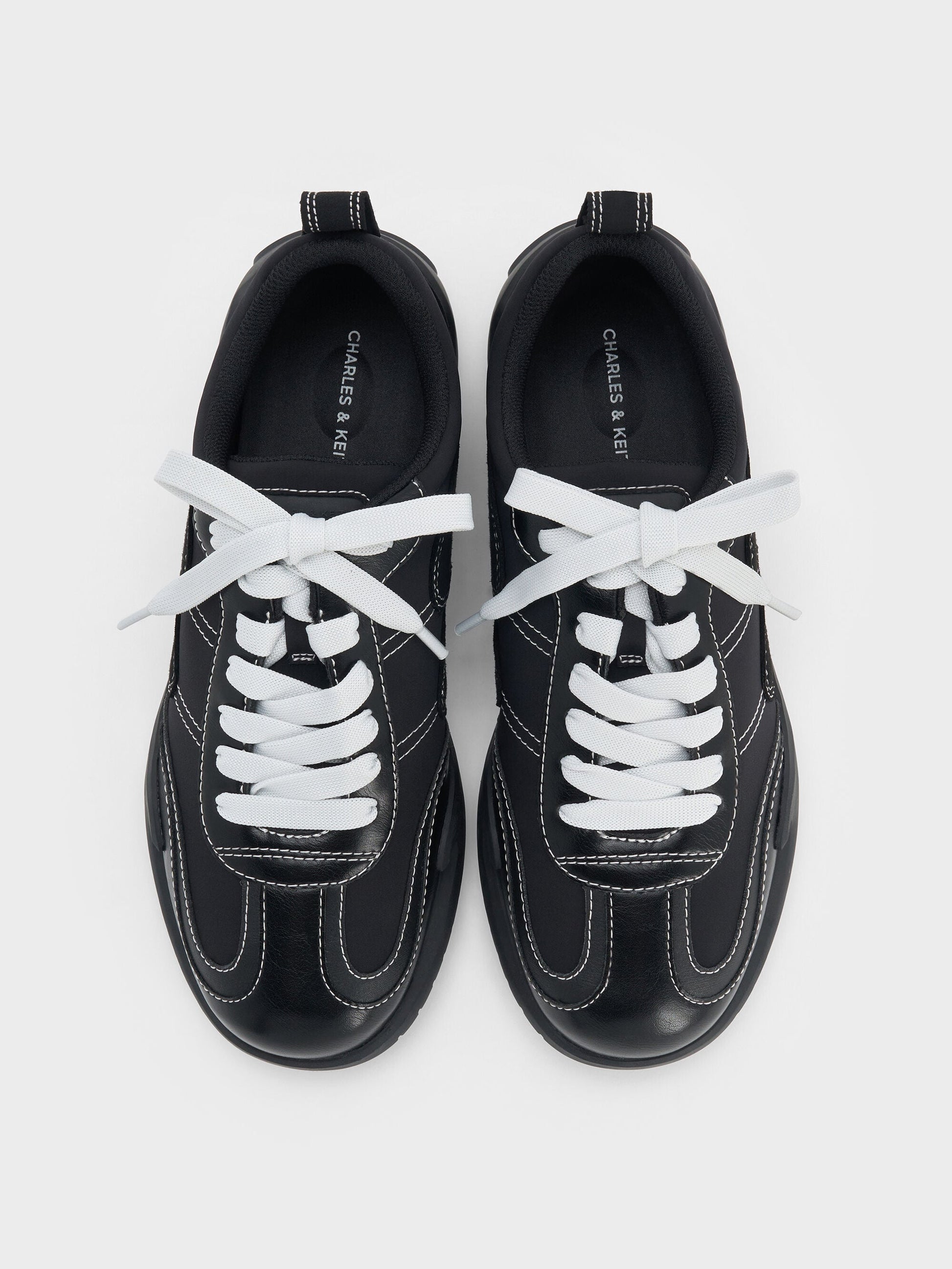 Minette Low-Top Sneakers - Black Textured | CHARLES & KEITH
