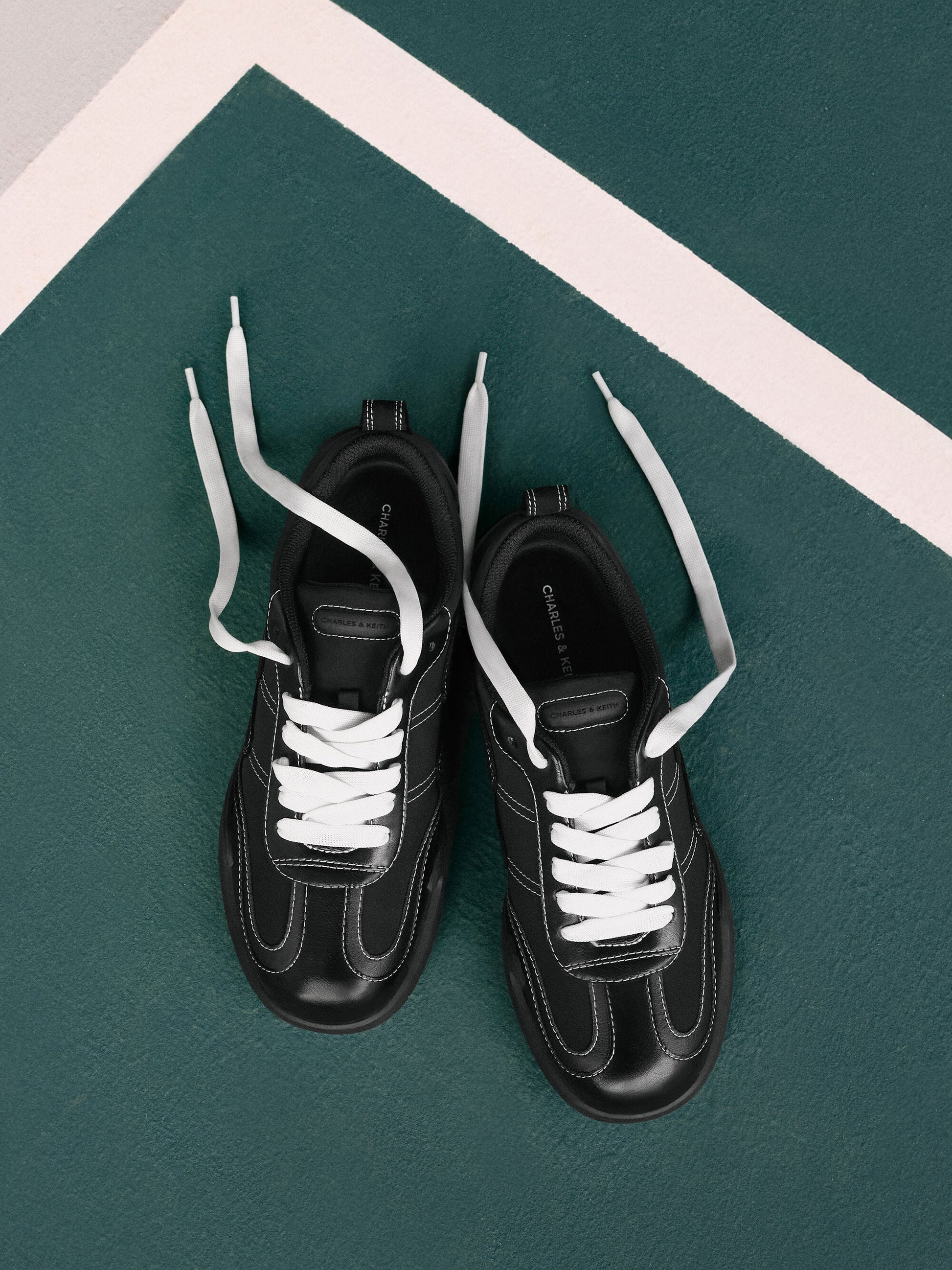 Minette Low-Top Sneakers - Black Textured | CHARLES & KEITH