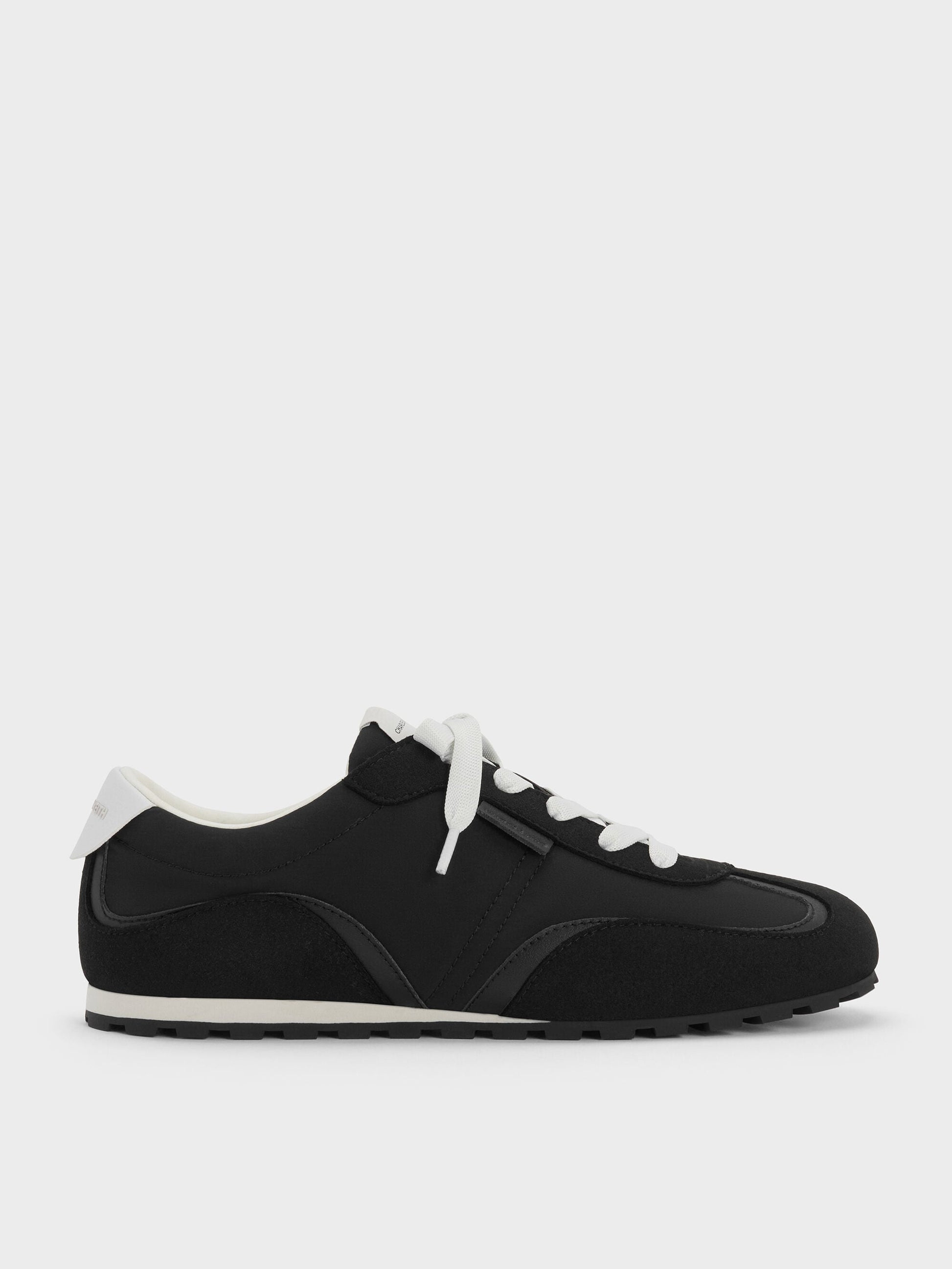 Nylon Contrast-Panel Sneakers - Black Textured | CHARLES & KEITH