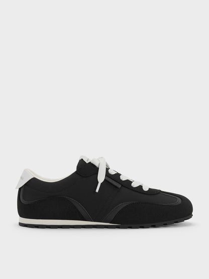 Nylon Contrast-Panel Sneakers - Black Textured | CHARLES & KEITH