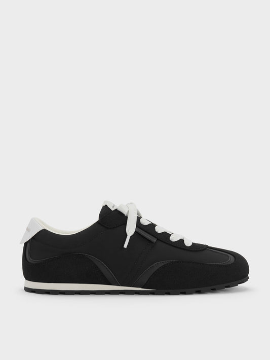 Nylon Contrast-Panel Sneakers - Black Textured | CHARLES & KEITH