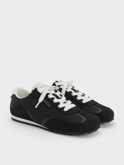 Nylon Contrast-Panel Sneakers - Black Textured | CHARLES & KEITH