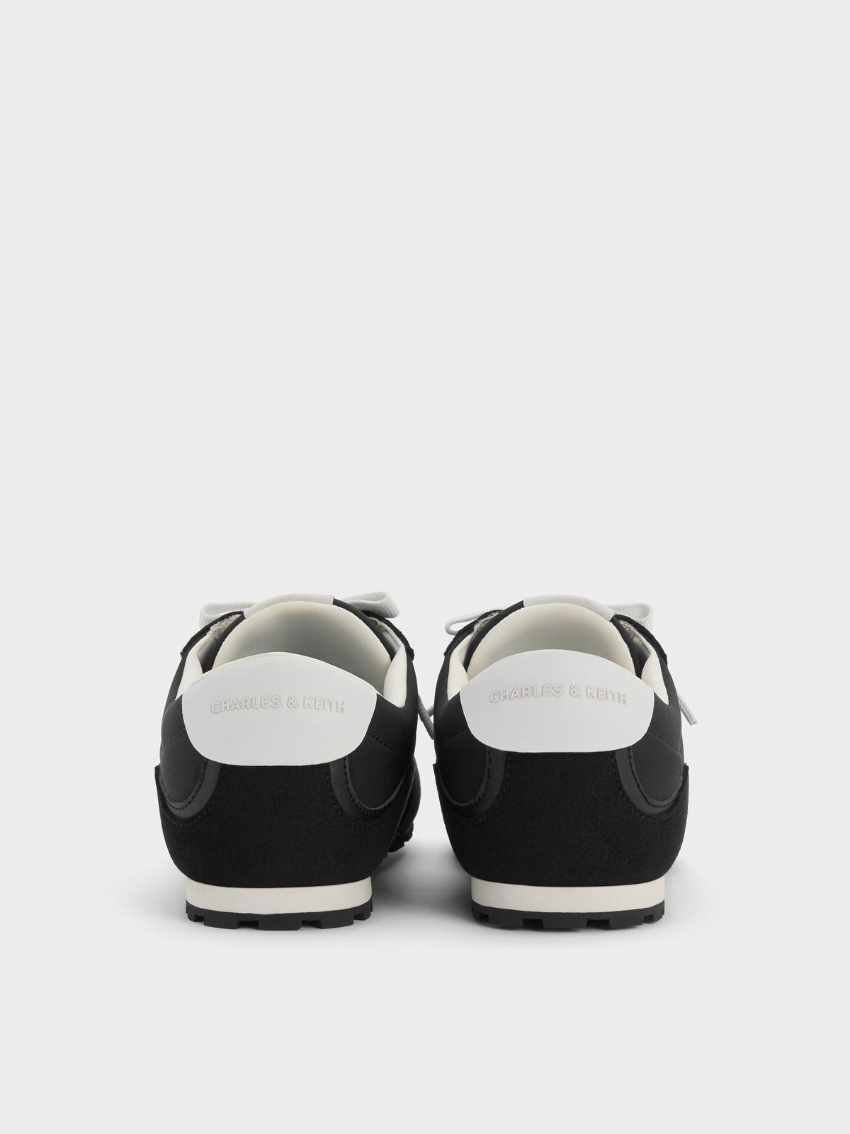 Nylon Contrast-Panel Sneakers - Black Textured | CHARLES & KEITH