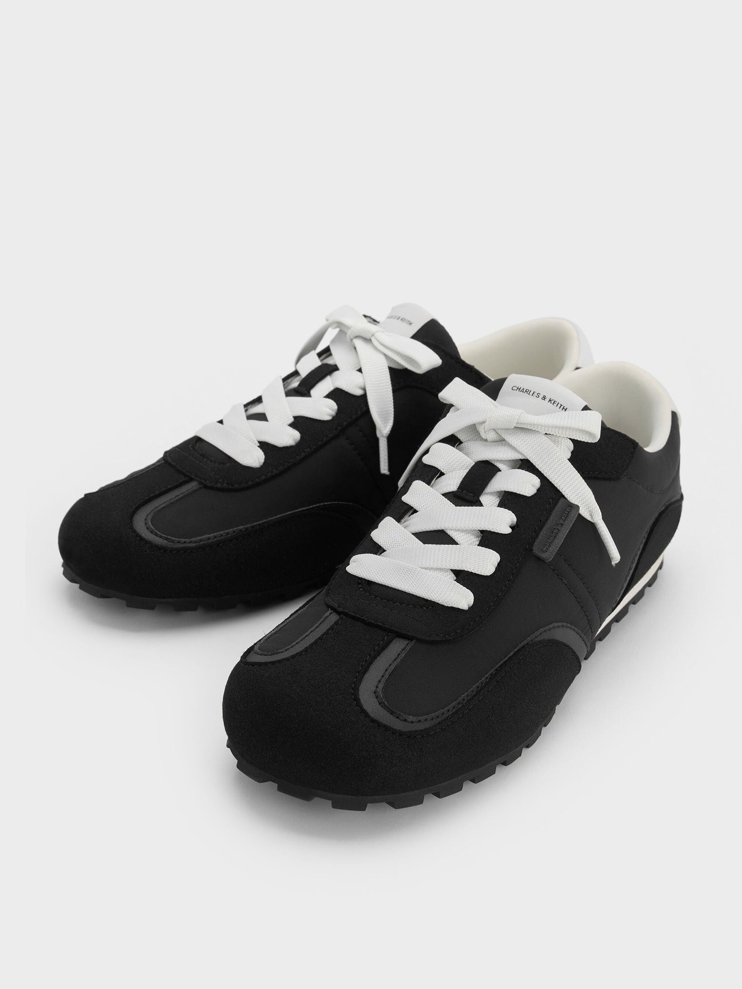 Nylon Contrast-Panel Sneakers - Black Textured | CHARLES & KEITH