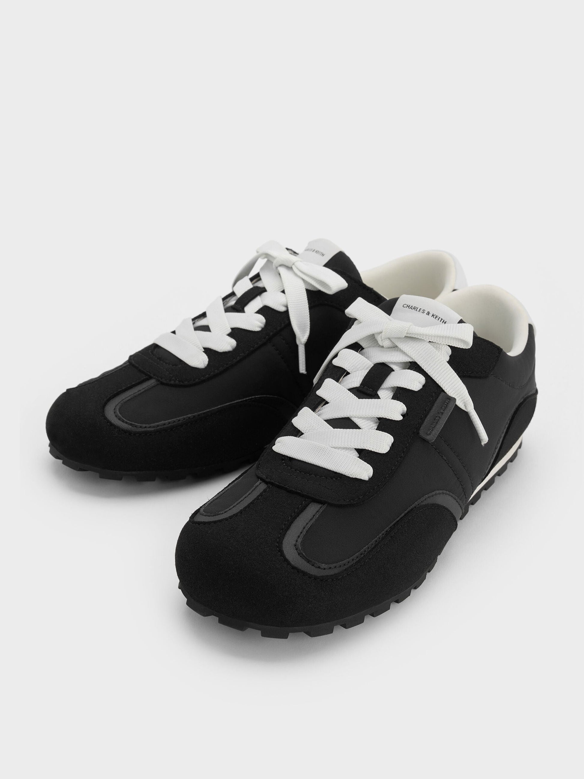 Nylon Contrast-Panel Sneakers - Black Textured | CHARLES & KEITH