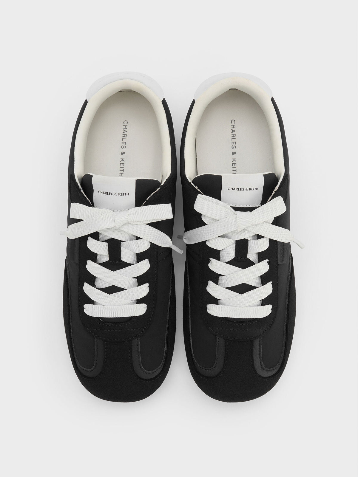 Nylon Contrast-Panel Sneakers - Black Textured | CHARLES & KEITH
