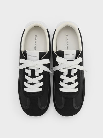 Nylon Contrast-Panel Sneakers - Black Textured | CHARLES & KEITH