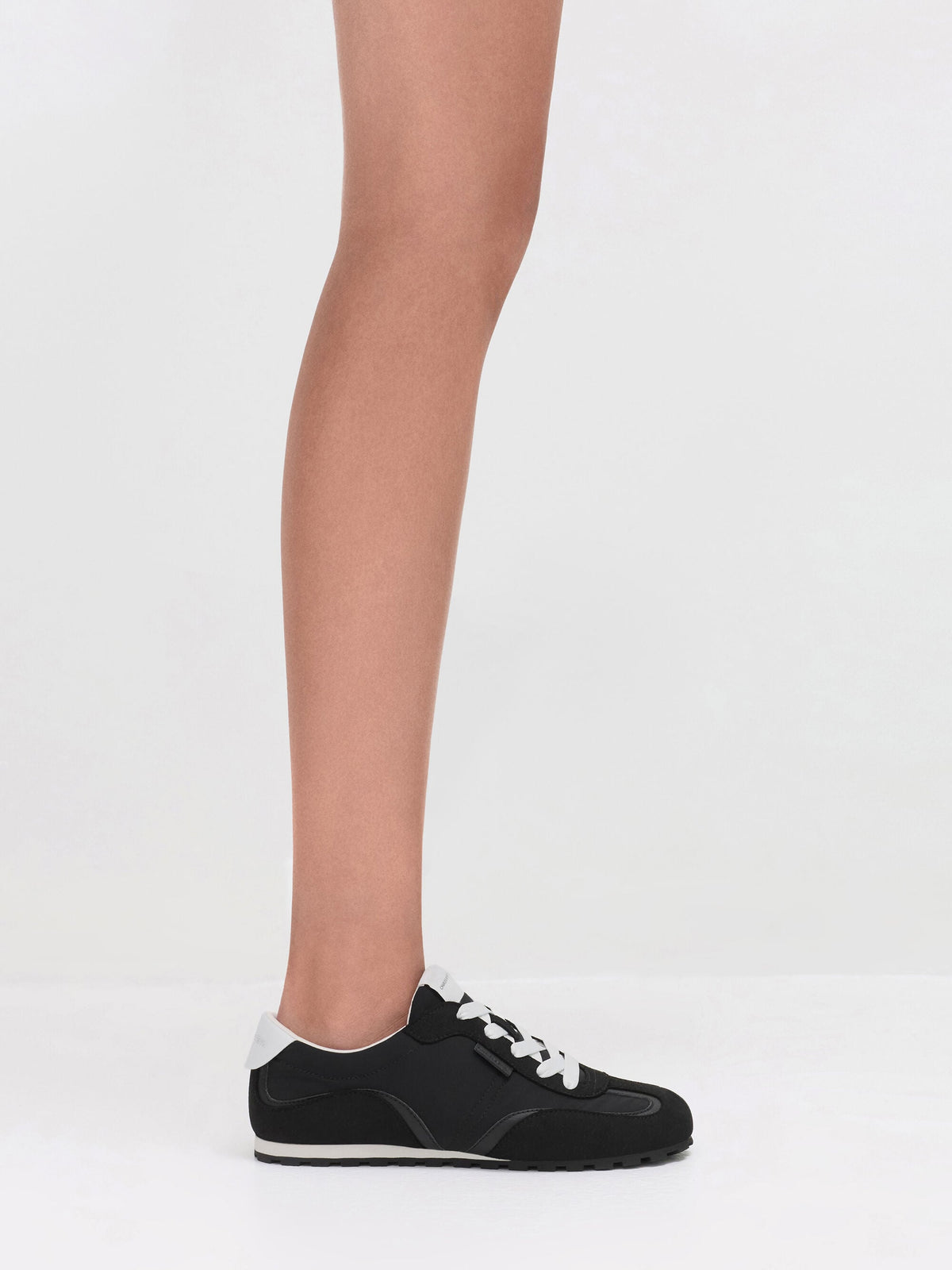 Nylon Contrast-Panel Sneakers - Black Textured | CHARLES & KEITH