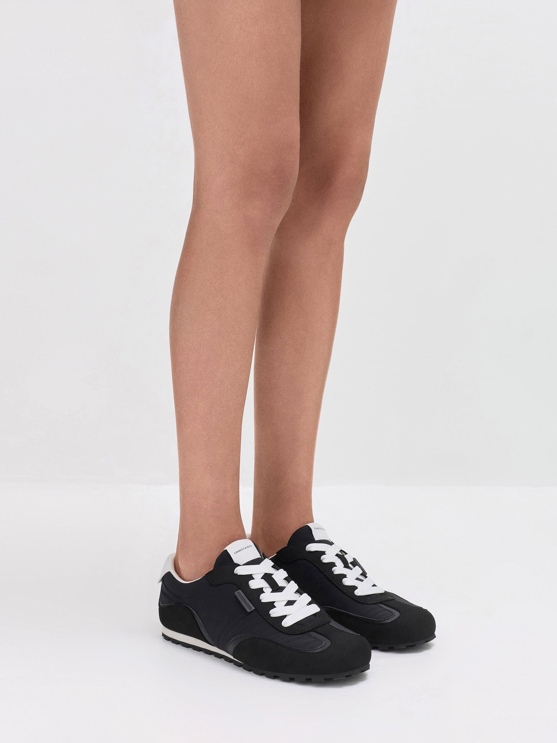 Nylon Contrast-Panel Sneakers - Black Textured | CHARLES & KEITH