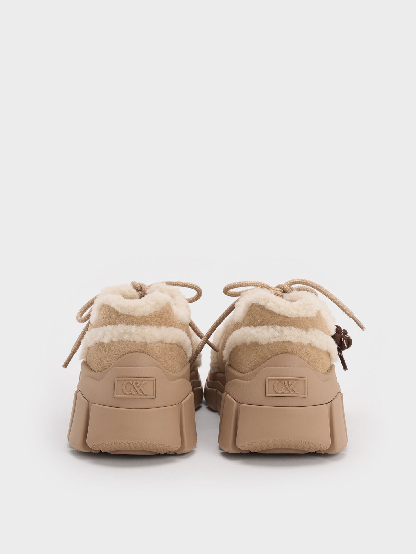 Yunna Suede & Faux Shearling Chunky Sneakers - Beige | CHARLES & KEITH