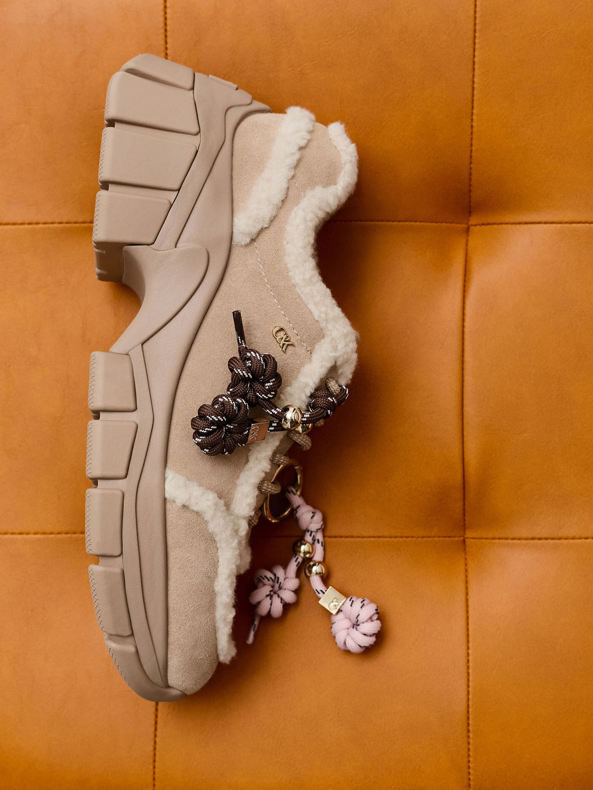 Yunna Suede & Faux Shearling Chunky Sneakers - Beige | CHARLES & KEITH